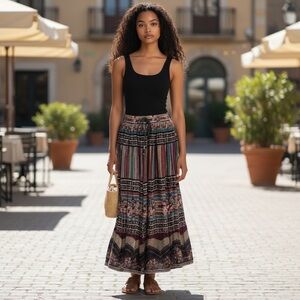 Vintage Radcliffe Red and Purple Pleated A-Line Midi Skirt